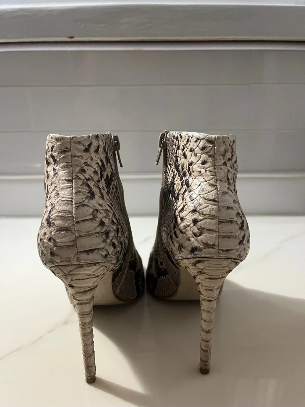 Steve Madden Cream Snake-Print Pointed Toe Ankle Boots - Picture 3 of 7